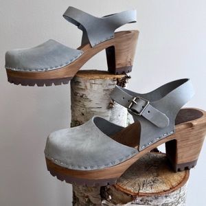 MIA Stone Blue Suede Heeled Clogs NWOT